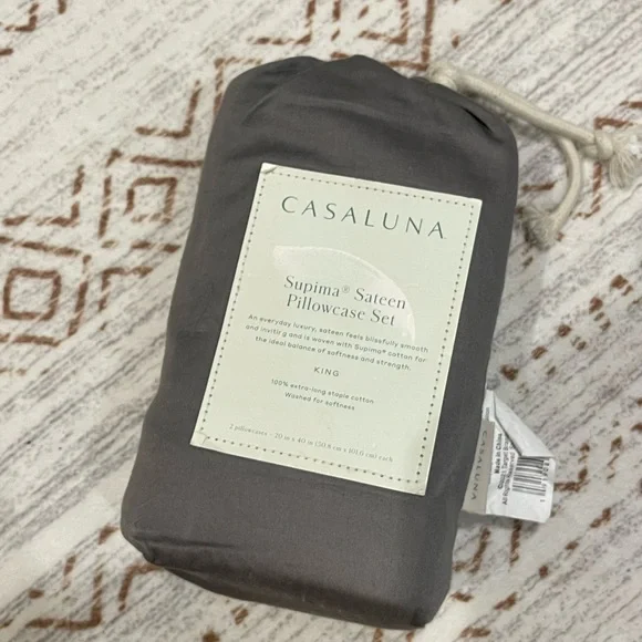 Casaluna Dark Gray Supima Sateen Pillowcase Set - Picture 2 of 3